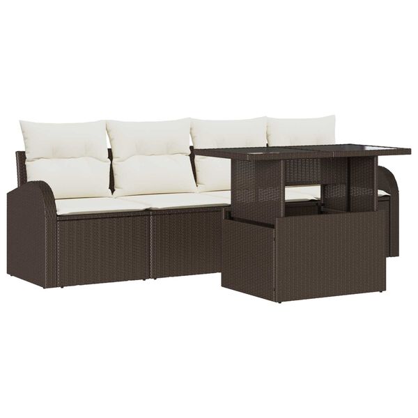 vidaXL Garten-Sofa-Set mit Kissen mit Kissen 5 pcs Braun Poly Rattan