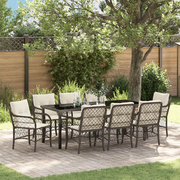 vidaXL Garten Essgruppe mit Kissen 9 pcs Braun Poly-Rattan