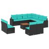 vidaXL 12-tlg. Garten-Sofagarnitur mit Kissen Schwarz Poly Rattan