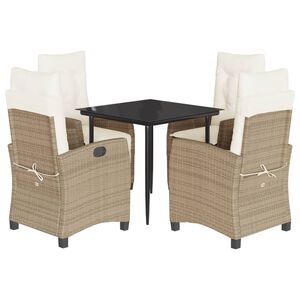 vidaXL 5-tlg. Garten-Essgruppe mit Kissen Beige Poly Rattan