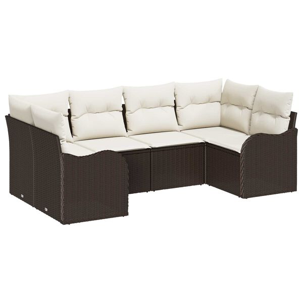 vidaXL Garten-Sofa-Set mit Kissen 6 pcs Braun und Wei&szlig; Poly Rattan