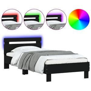 vidaXL Bettgestell mit Kopfteil und LED-Leuchten Schwarz 75x190 cm