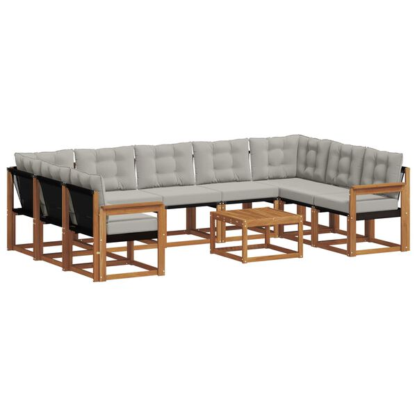 vidaXL Outdoor-Sofagarnitur mit Kissen 10 pcs Nat&uuml;rlich und Hellgrau
