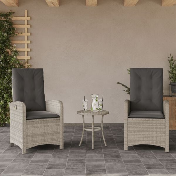 vidaXL 3-tlg. Bistro-Set mit Kissen Hellgrau Poly Rattan