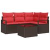 vidaXL Gartensofa-set mit Kissen 5 pcs Braun und Rot Poly-Rattan