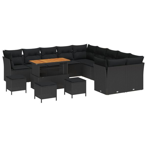 vidaXL Gartensofa-set mit Kissen 14 pcs Schwarz Poly-Rattan