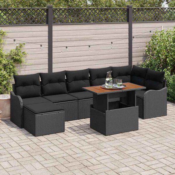 vidaXL Garten-Sofa-Set mit Speicher 8 pcs Schwarz Poly Rattan
