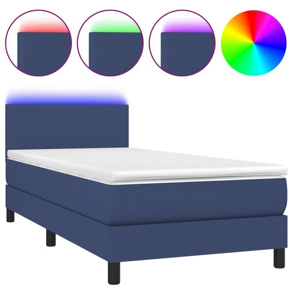 vidaXL Boxspringbett mit Matratze & LED Blau 90x200 cm Stoff
