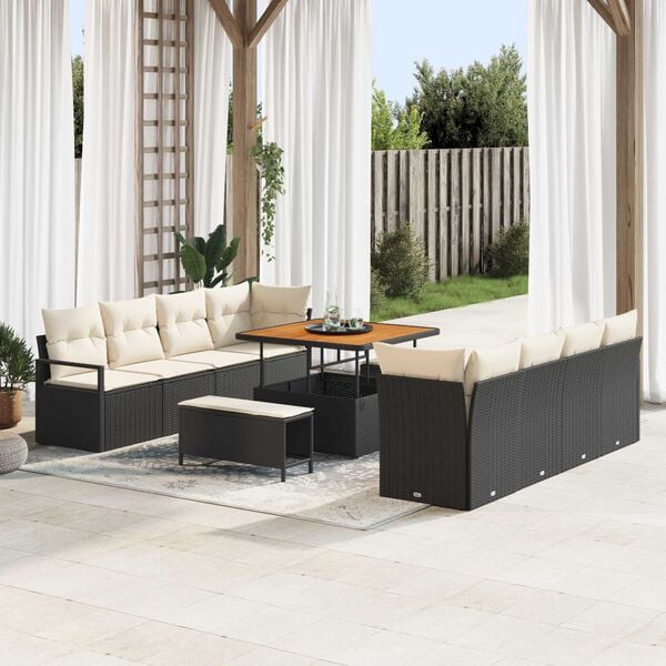 vidaXL Garten-Sofa-Set mit Kissen Schwarz und Creme 100 x 100 x 71 cm