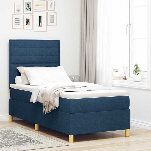 vidaXL Boxspringbett mit Matratze mit Kopfteil Blau 100 x 200 cm Stoff
