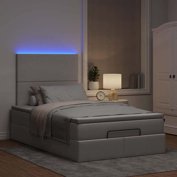 vidaXL Ottoman-Bett mit Matratze & LEDs Taupe 120x190 cm Stoff