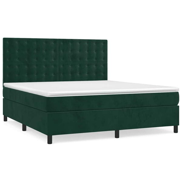 vidaXL Boxspringbett mit Matratze Dunkelgr&uuml;n 180x200 cm Samt