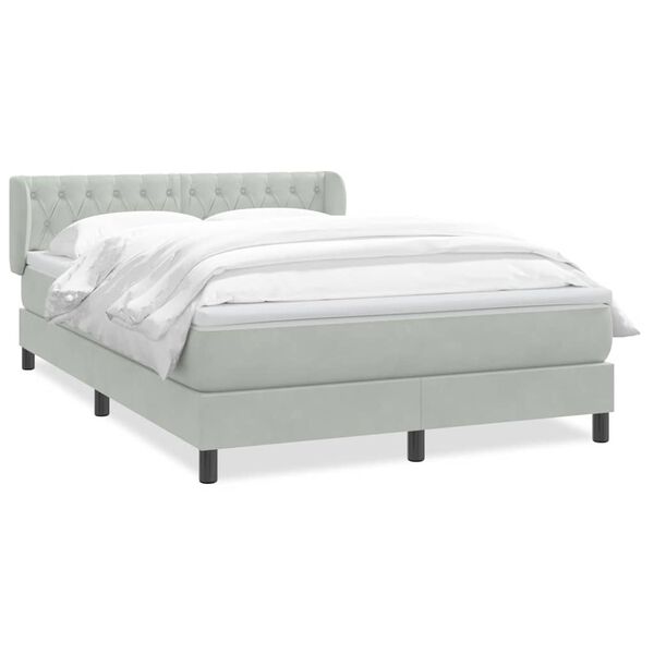 vidaXL Boxspringbett mit Matratze Hellgrau 140x220 cm Samt
