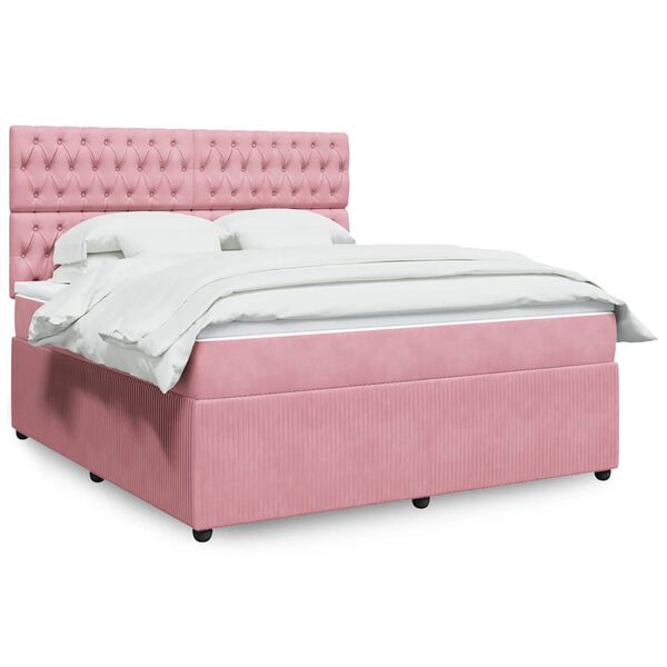 vidaXL Boxspringbett mit Matratze Rosa 180x200 cm Samt