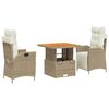 vidaXL 3-tlg. Garten-Essgruppe mit Kissen Beige Poly Rattan