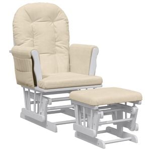 vidaXL Schaukelsessel mit Hocker Gleitend Cremewei&szlig; Stoff
