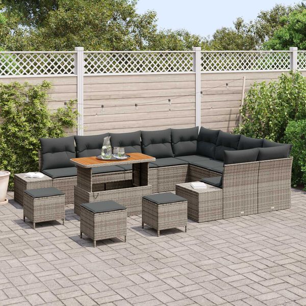 vidaXL Garten-Sofa-Set mit Speicher 13 pcs Grau Poly Rattan
