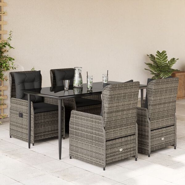 vidaXL 5-tlg. Garten-Essgruppe mit Kissen Grau Poly Rattan