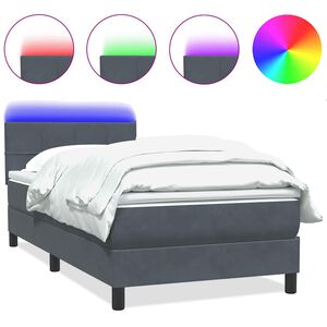 vidaXL Boxspringbett mit Matratze & LED Dunkelgrau 80x220 cm Samt