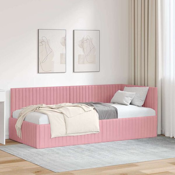 vidaXL Eckbettgestell mit Kopfteil Rosa 90 cm x 190 cm Samt