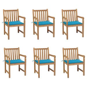 vidaXL Gartenst&uuml;hle 6 Stk. mit Blauen Kissen Massivholz Teak