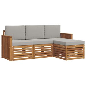 vidaXL Outdoor-Sofagarnitur mit Kissen 4 pcs Nat&uuml;rlich und Hellgrau