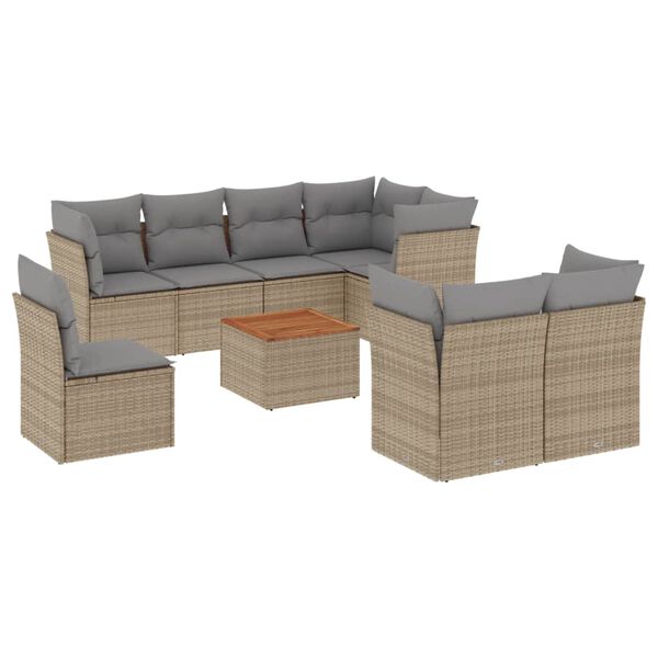vidaXL 9-tlg. Garten-Sofagarnitur mit Kissen Beige Poly Rattan