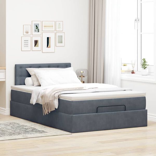 vidaXL Ottoman-Bett mit Matratze Dunkelgrau 120x200 cm Samt