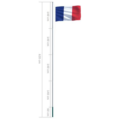 vidaXL Flagge Frankreichs und Mast Aluminium 6,2 m