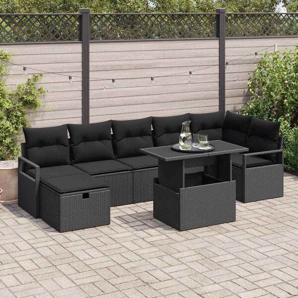 vidaXL Garten-Sofa-Set mit Kissen 8 pcs Schwarz Poly Rattan