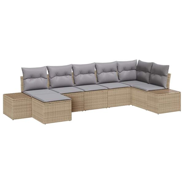 vidaXL Garten-Sofa-Set mit Kissen mit Speicher 7 pcs Beige Poly-Rattan