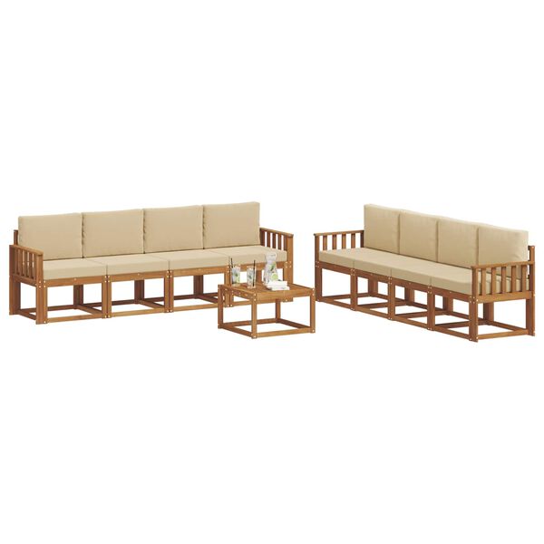 vidaXL Outdoor-Sofagarnitur 9 pcs Natur und Beige Massivholz Akazie