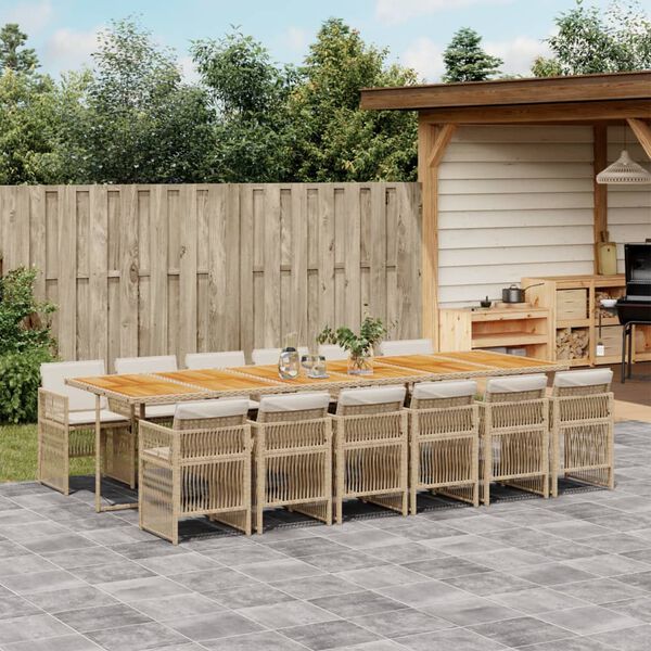 vidaXL 13-tlg. Garten-Essgruppe mit Kissen Beige Poly Rattan