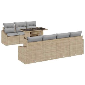 vidaXL Garten-Sofa-Set mit Kissen mit Speicher 8 pcs Beige Poly-Rattan