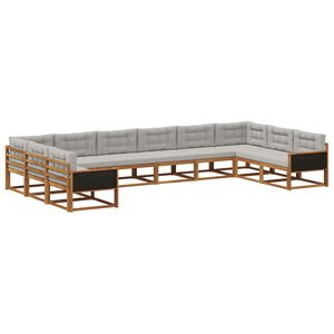 vidaXL Outdoor-Sofagarnitur mit Kissen 10 pcs Nat&uuml;rlich und Hellgrau