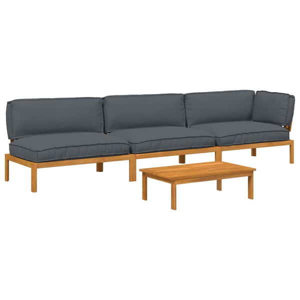 vidaXL Sofa Set mit Kissen Uni 4 pcs Anthrazit Massivholz Akazie