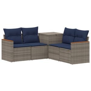 vidaXL Sofa Set 5 stk. Grau und Marineblau Polyrattan und Stahl