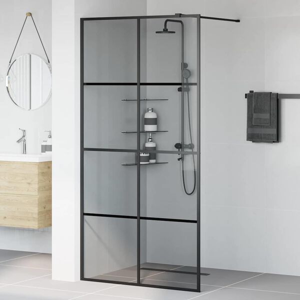 vidaXL Walk-in Duschwand Schwarz 100 x 195 cm Geh&auml;rtetes Glas