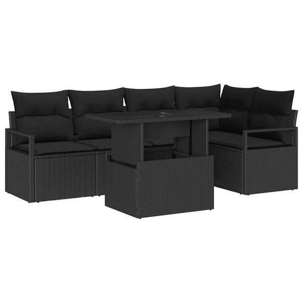 vidaXL Garten-Sofa-Set mit Kissen 6 pcs Schwarz Poly-Rattan