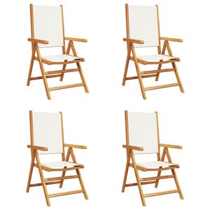 vidaXL 4-teiliges Set aus cremewei&szlig;em Stoff und Massivholz mit verstellbarer R&uuml;ckenlehne