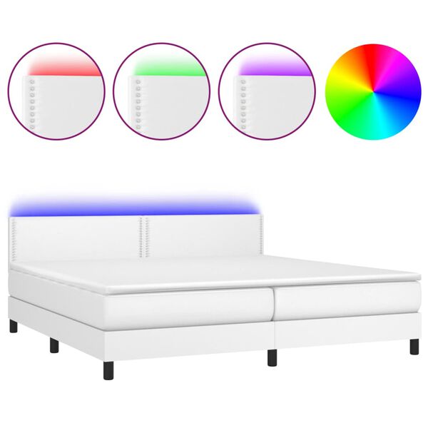 vidaXL Boxspringbett mit Matratze & LED Weiß 200x200 cm Kunstleder