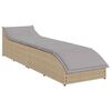 vidaXL Klappliege mit Auflage und Stauraum Beige Poly-Rattan