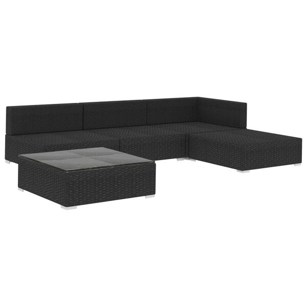 vidaXL 5-tlg. Garten-Lounge-Set mit Auflagen Poly Rattan Schwarz