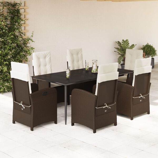 vidaXL 7-tlg. Garten-Essgruppe mit Kissen Braun Poly Rattan
