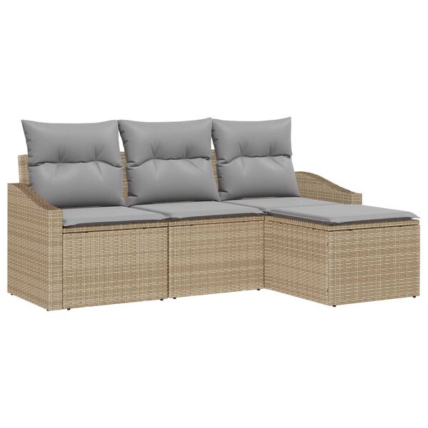 vidaXL Sofa Set mit Kissen 4 pcs Beige und Hellgrau Poly-Rattan