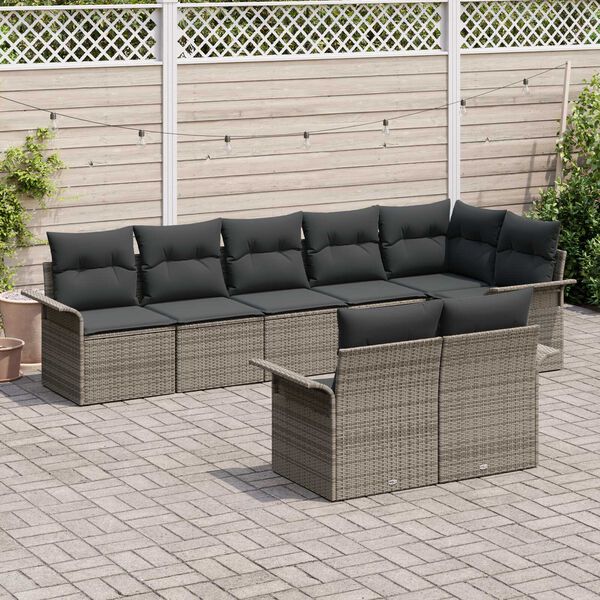 vidaXL Gartensofa-set mit Kissen 8 pcs Grau Poly-Rattan