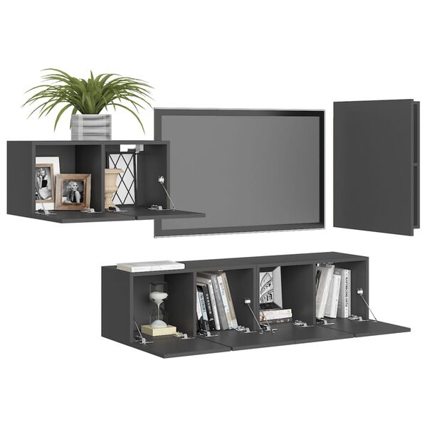 vidaXL 4-tlg. TV-Schrank-Set Grau Holzwerkstoff