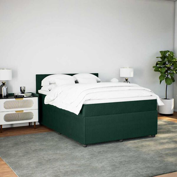 vidaXL Boxspringbett mit Matratze Dunkelgr&uuml;n 140x190 cm Samt