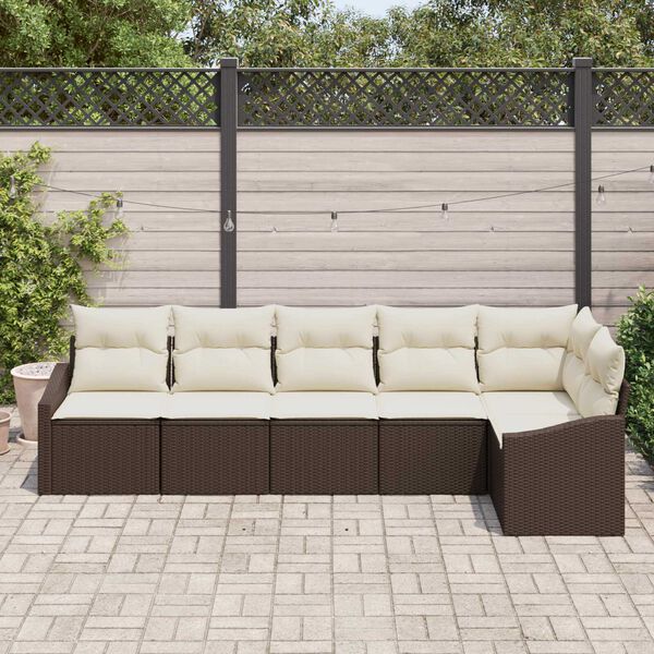 vidaXL Sofa Set mit Kissen 6 pcs Braun Poly-Rattan