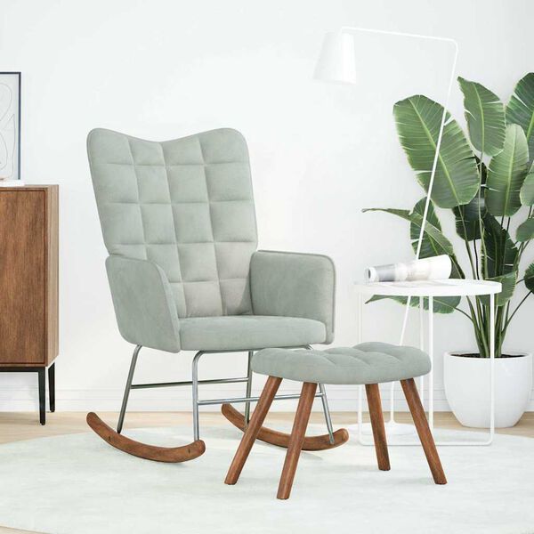 vidaXL Schaukelstuhl mit Hocker Hellgrau Samt